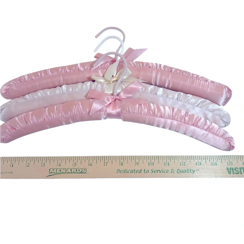 Three Luxurious Padded Satin Hangers-2 Pink and 1 White Hanger.